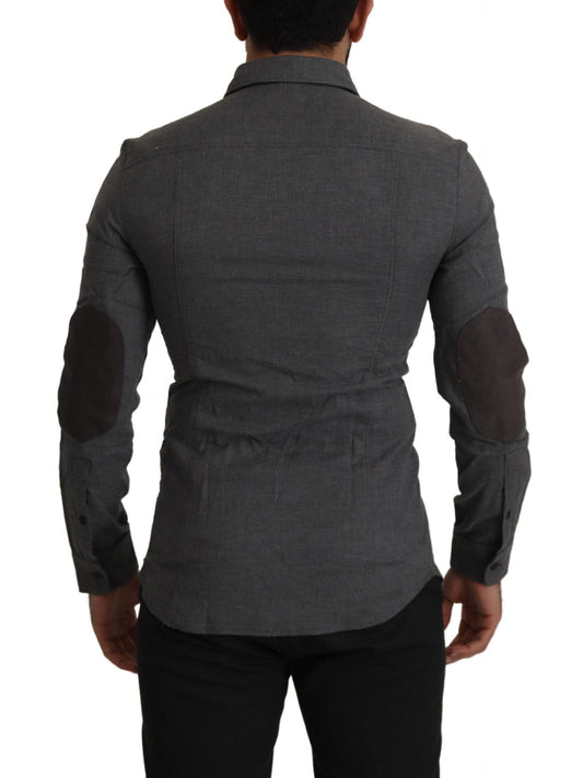Sleek Gray Cotton Casual Button Front Shirt