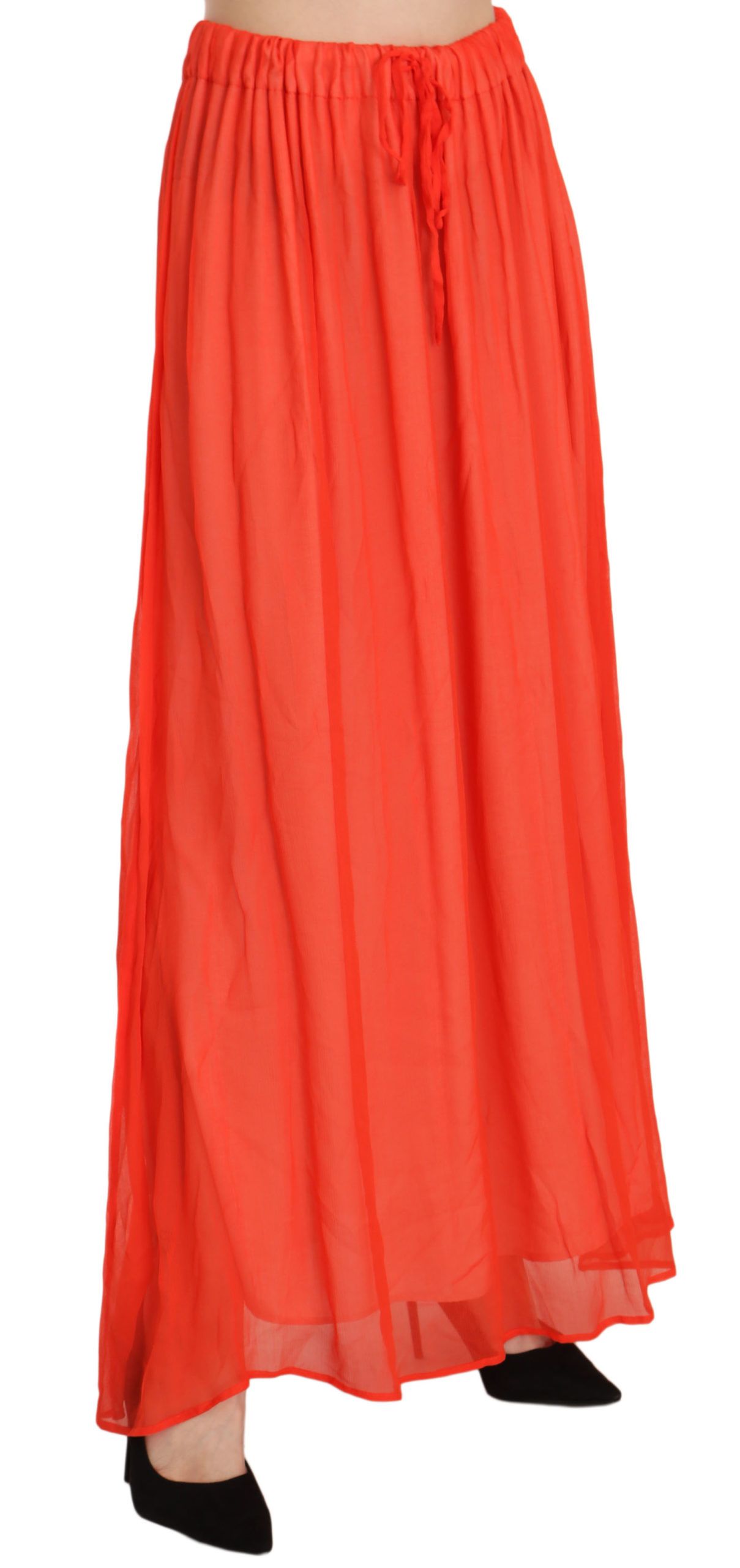 Elegant Orange Pleated Maxi Skirt
