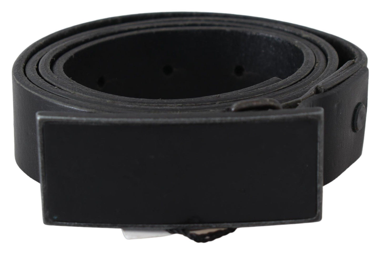 Black Genuine Leather Logo Buckle Waist Belt