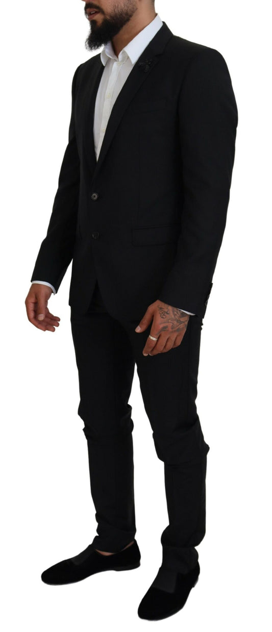 Sleek Black Two-Piece Wool Martini Suit