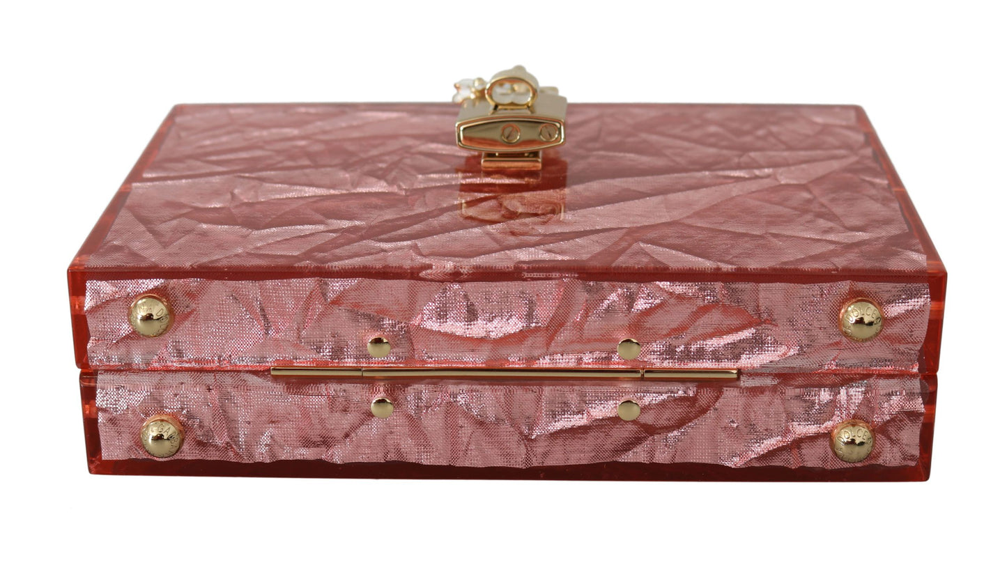 Rose Pink Metallic Plexi Gold Chain Shoulder Borse BOX  Bag