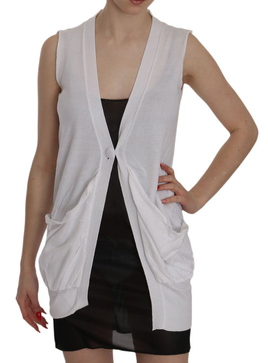 Elegant Sleeveless Cotton Vest in Pristine White