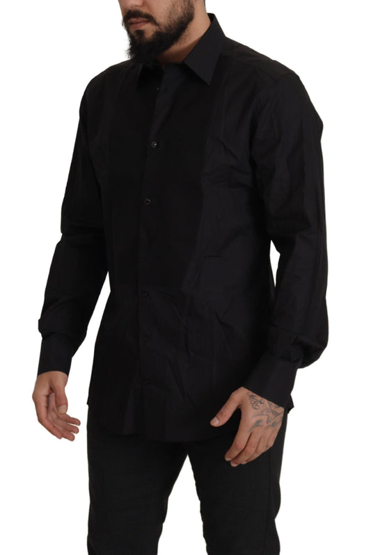 Sleek Black Tuxedo Dress Shirt - Slim Fit