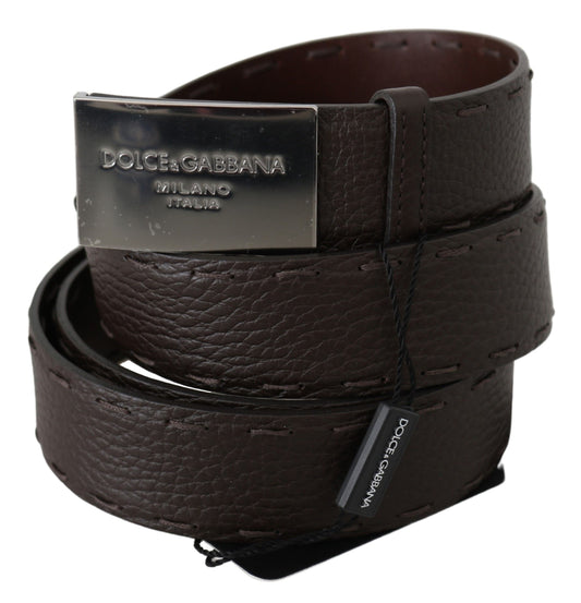 Elegant Brown Leather Belt with Silver Buckle