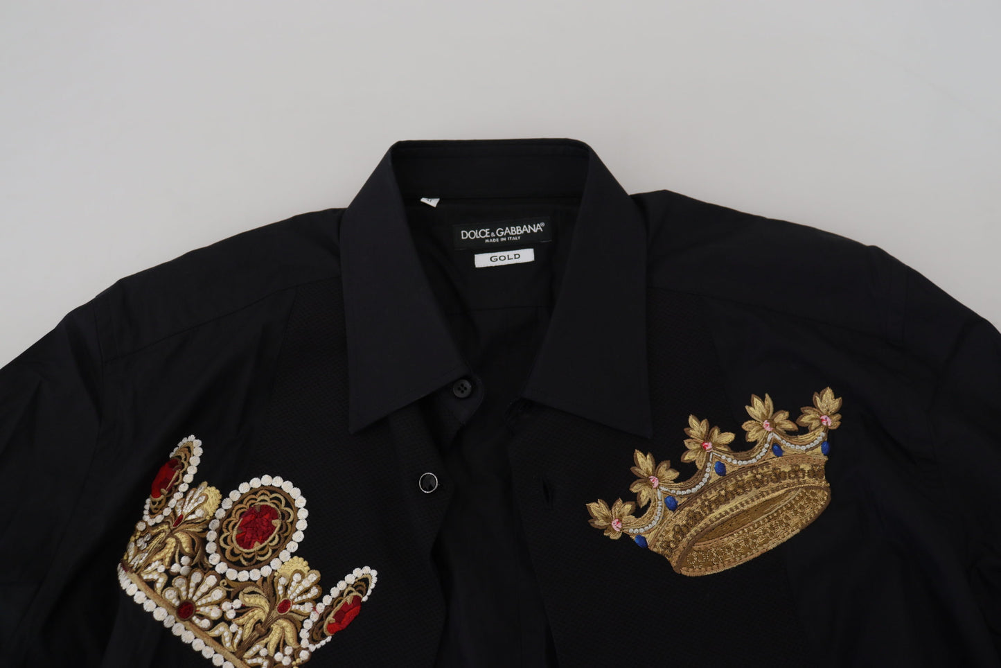 Elegant Black Slim Fit Dress Shirt with Crown Embroidery