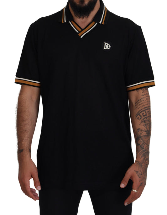 Elegant Black Silk Polo T-Shirt