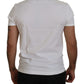 Elegant White Cotton Crown Print T-Shirt