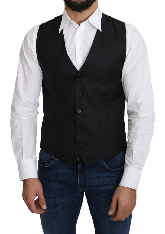 Elegant Gray Wool Blend Formal Vest