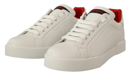 Chic Calfskin White Sneakers with Red Accents