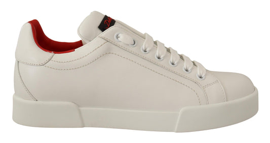 Chic Calfskin White Sneakers with Red Accents