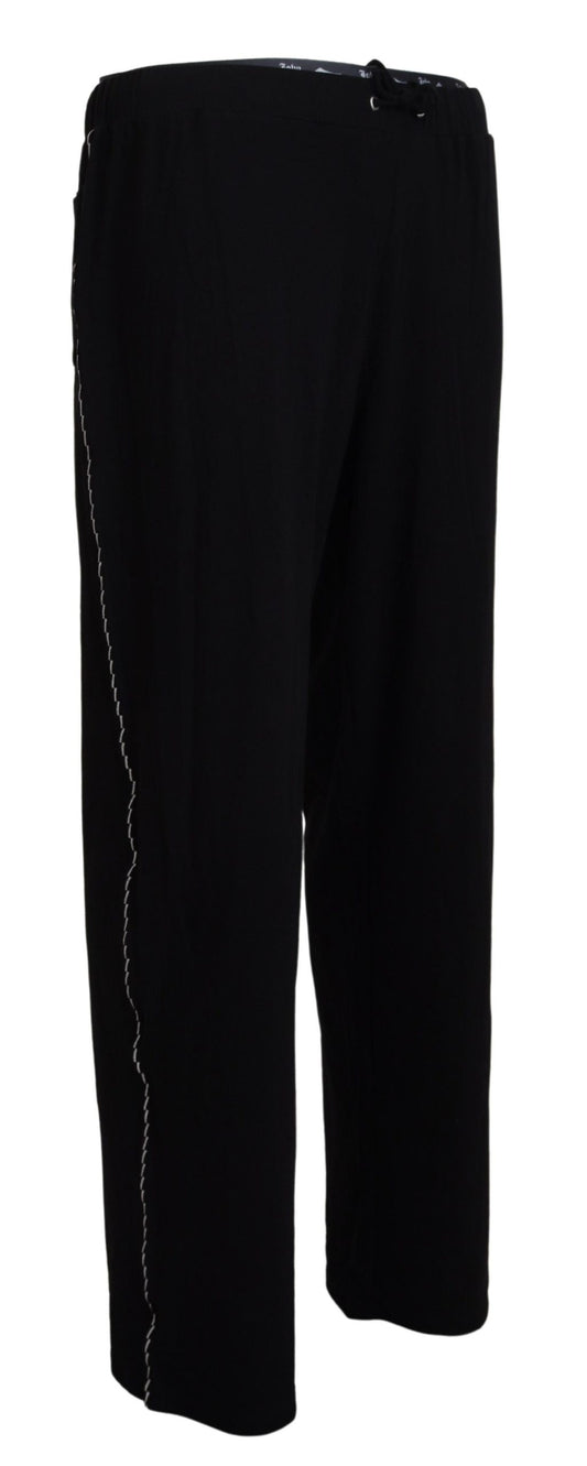 Elegant Black Drawstring Cotton Pants