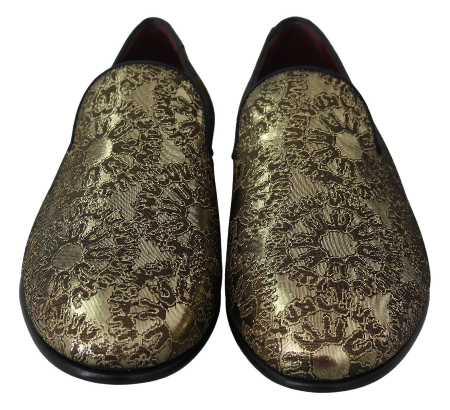 Gold Jacquard Flats Mens Loafers Shoes