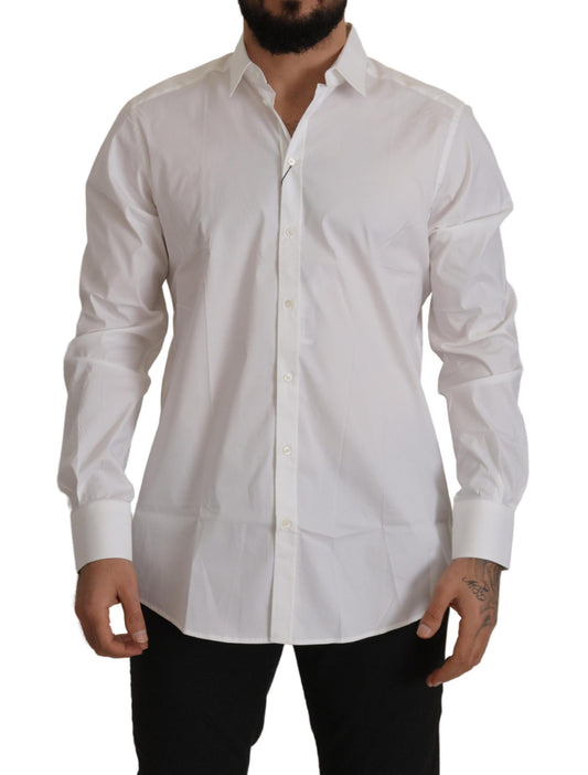 Elegant White Slim Fit Cotton Dress Shirt