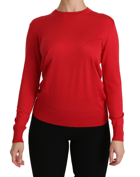 Elegant Red Silk Crew Neck Sweater