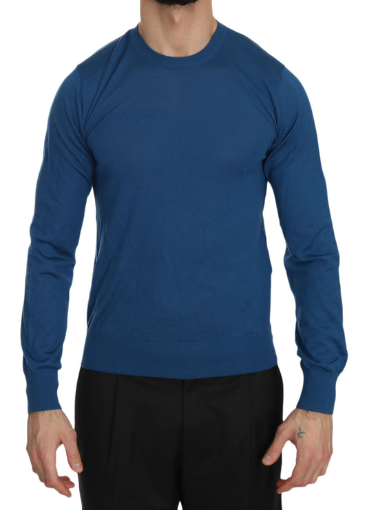 Elegant Blue Cashmere Crew Neck Sweater