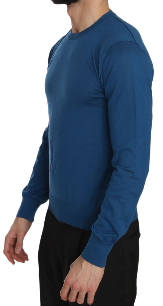 Elegant Blue Cashmere Crew Neck Sweater