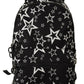 Star Print Designer Backpack - Black Leather & Nylon