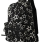 Star Print Designer Backpack - Black Leather & Nylon