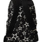 Star Print Designer Backpack - Black Leather & Nylon