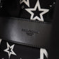 Star Print Designer Backpack - Black Leather & Nylon