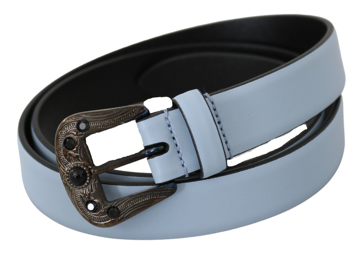 Blue Black Crystal Baroque Buckle Leather Belt