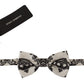 Elegant White Silk Bow Tie with Crown Pattern