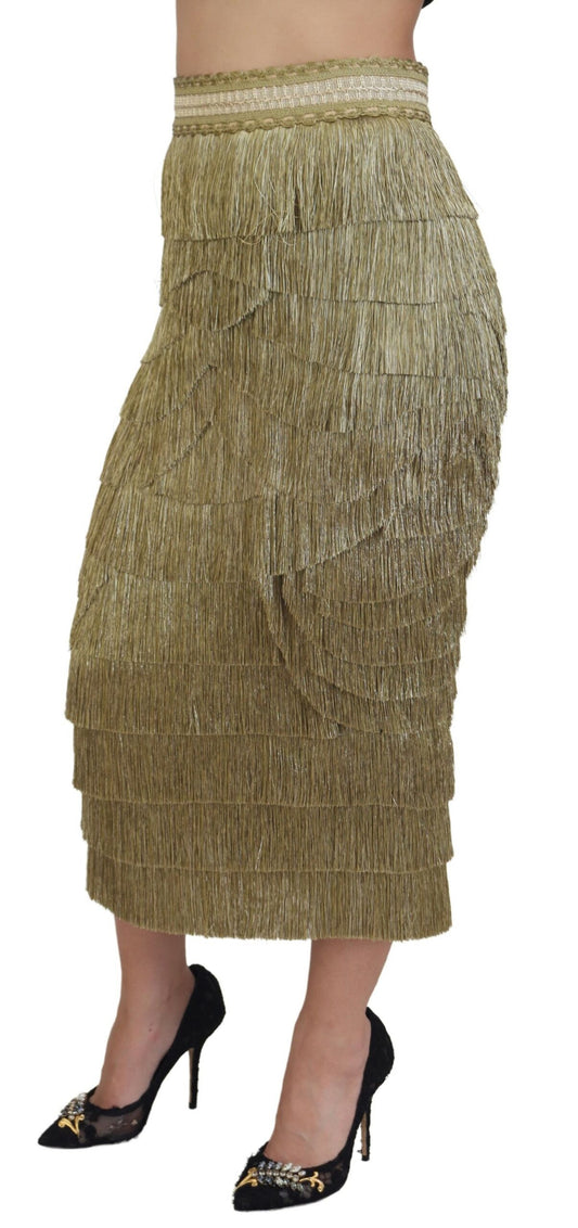 Golden High Waist Tiered Midi Skirt