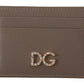Elegant Beige Leather Cardholder with Crystal Logo