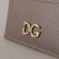 Elegant Beige Leather Cardholder with Crystal Logo