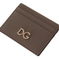 Elegant Beige Leather Cardholder with Crystal Logo