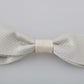 Men White Pattern Silk Adjustable Neck Papillon Bow Tie