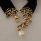 Elegant Gold Black Charm Statement Necklace