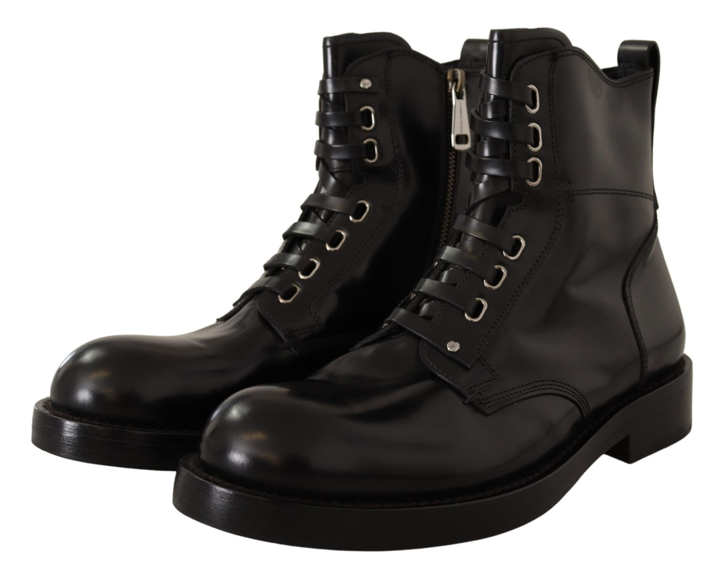 Black Leather Combat Lace Up Boots