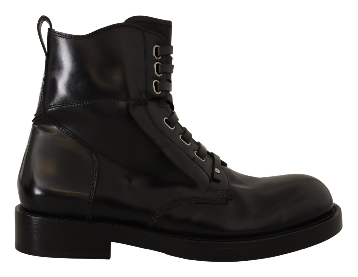 Black Leather Combat Lace Up Boots