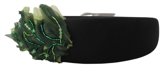Black Silk Green Leaf Sicily Women Headband Diadem
