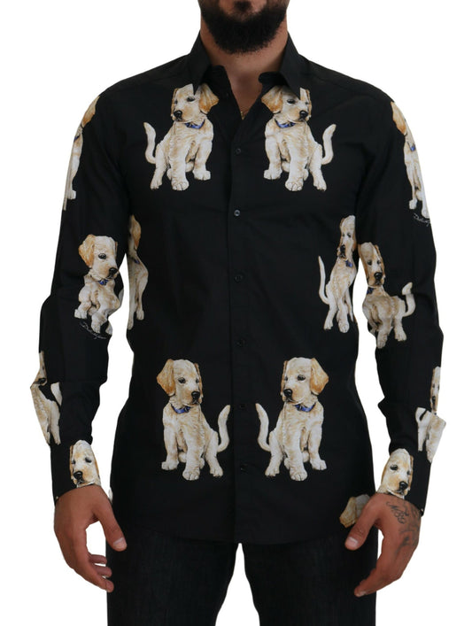 Elegant Black Dog Print Casual Shirt