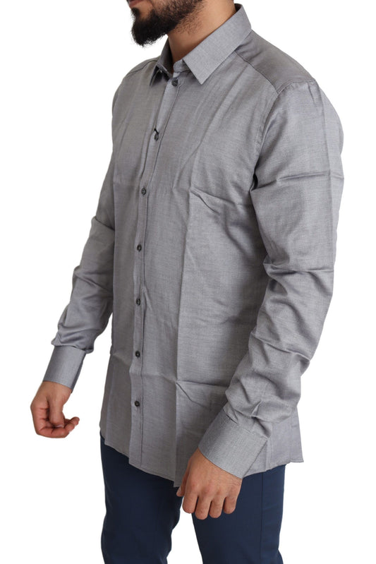 Elegant Gray Slim Fit Cotton Dress Shirt