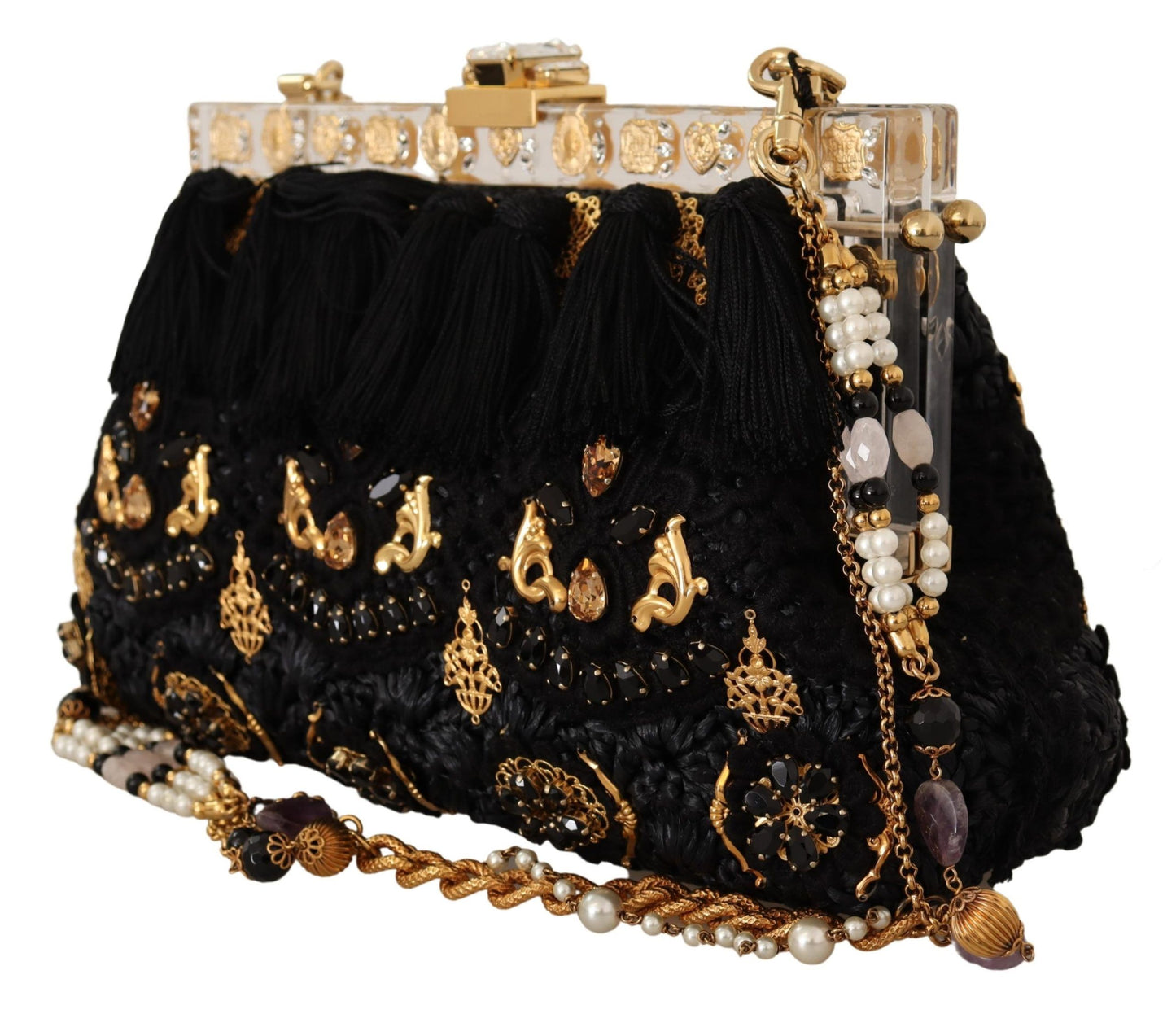Black Woven Tassel Gold Baroque Crystals VANDA Bag