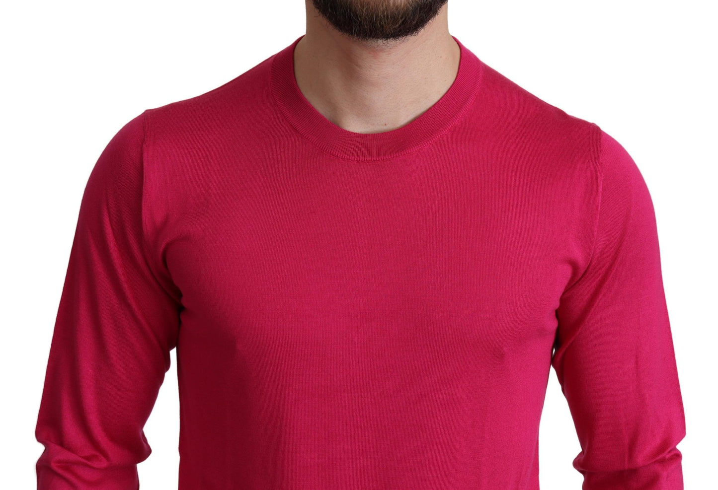Elegant Pink Silk Crew-Neck Sweater