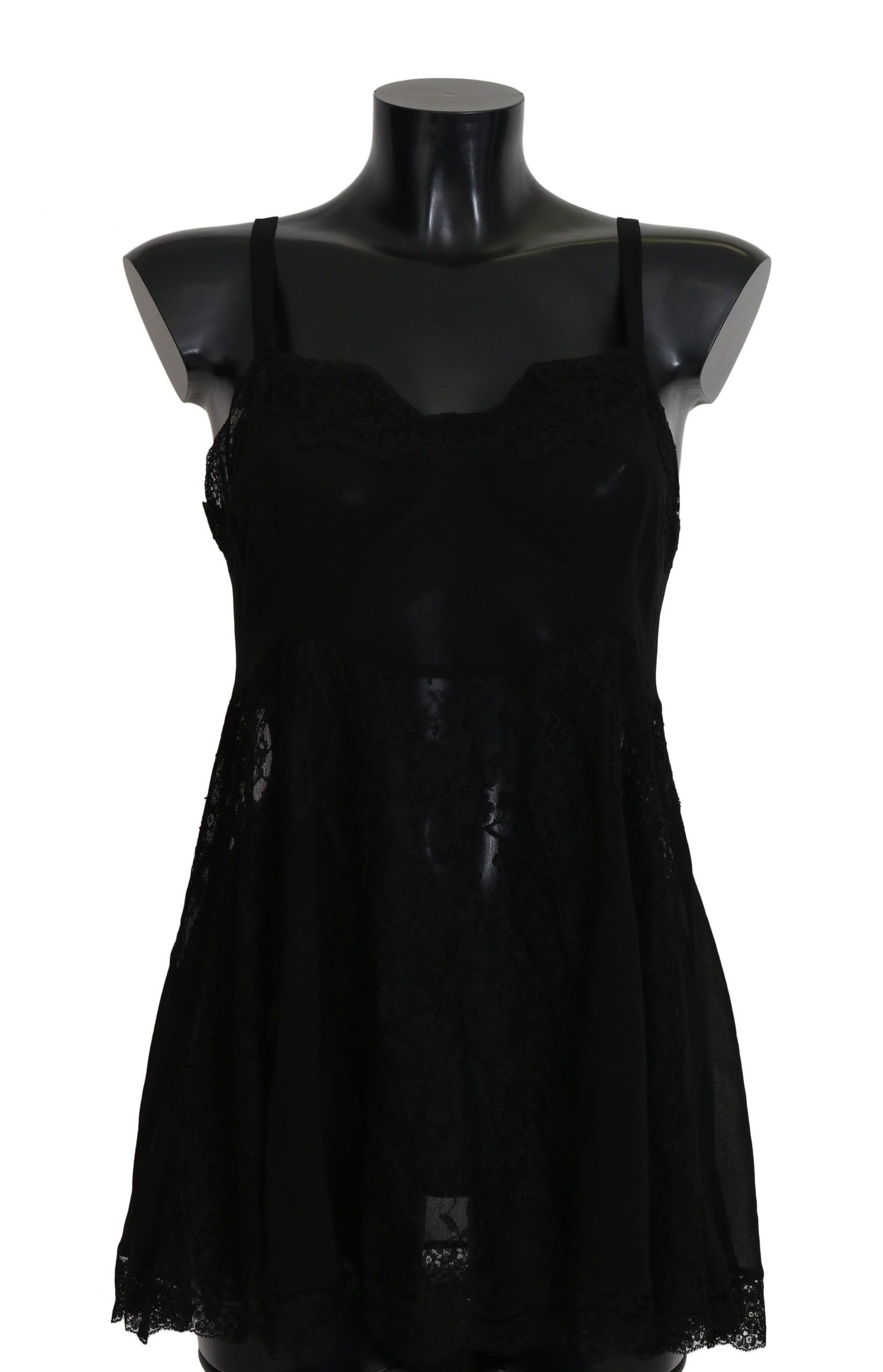 Elegant Black Silk Lace Chemise Dress