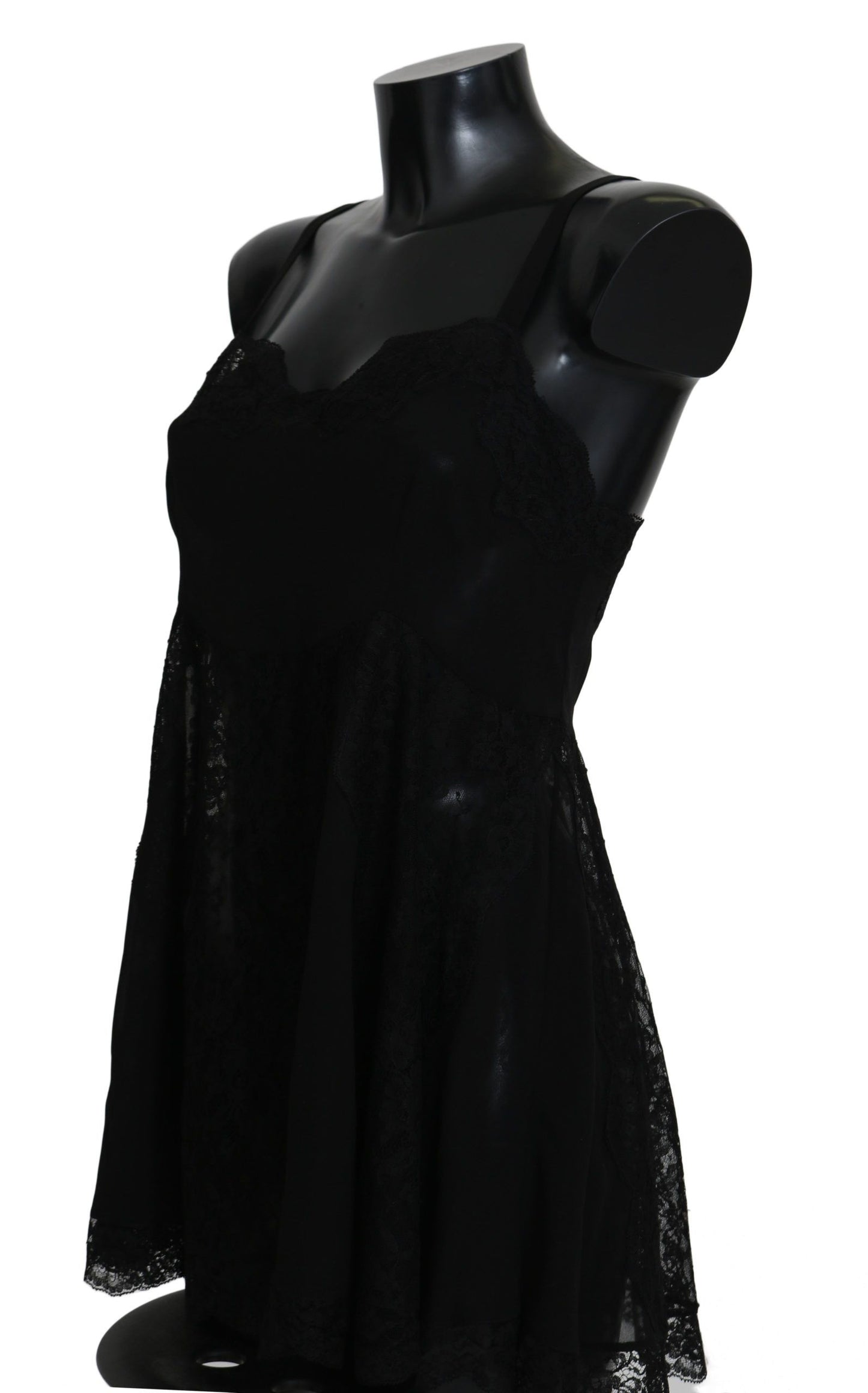 Elegant Black Silk Lace Chemise Dress