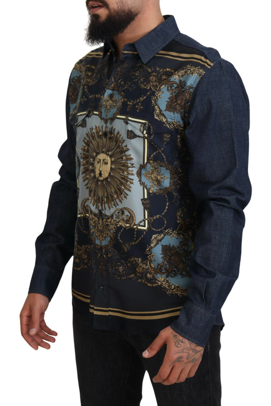 Elegant Blue Printed Silk Cotton Shirt
