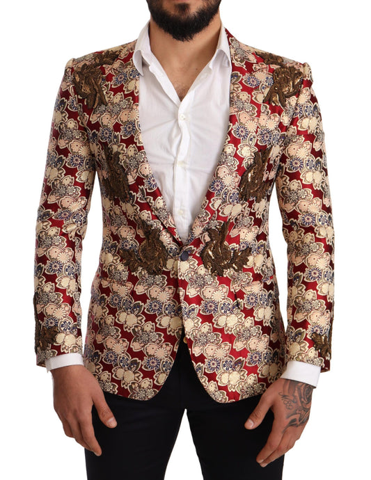 Elegant Gold Martini Blazer with Red Embroidery