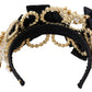 Black Gold  Clear Crystal Embellished Silk Fiocco Diadem Headband