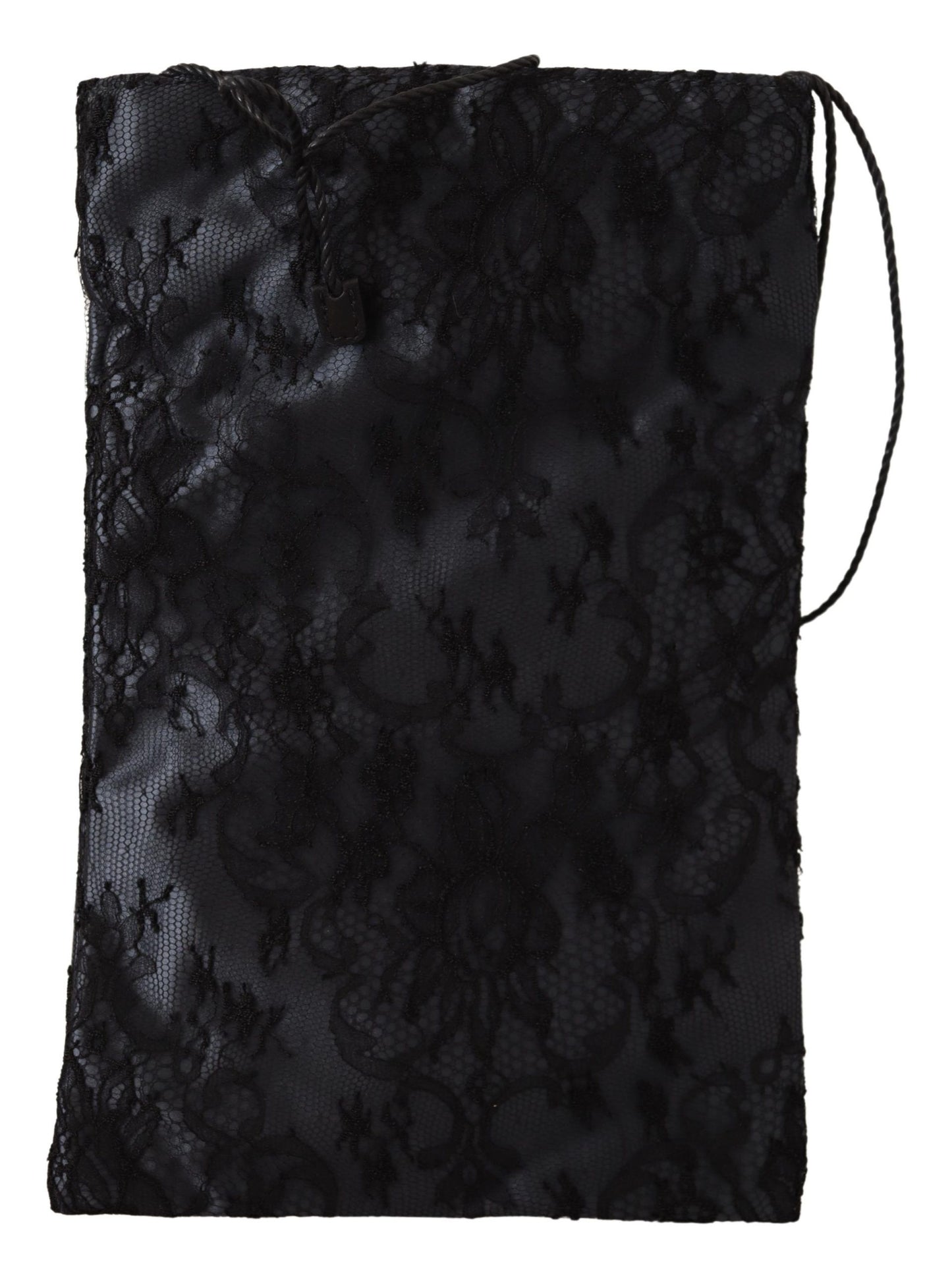 Black Satin Lace Drawstring Holder Logo Plaque Pouch Bag