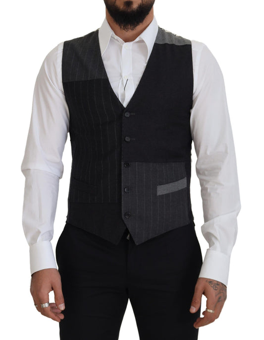 Elegant Black Striped Formal Dress Vest