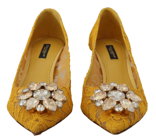 Yellow Lace Heels with Crystal Embellishment