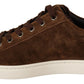 Brown Suede Leather Mens Low Tops Sneakers