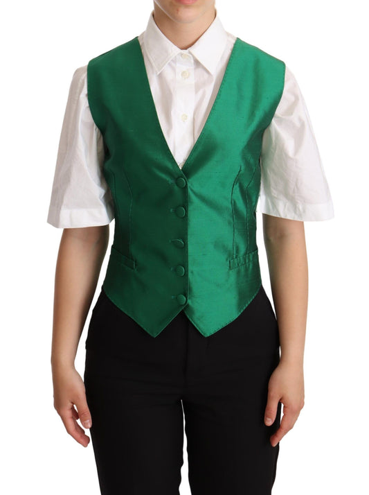 Green Silk Satin Sleeveless Waistcoat Vest