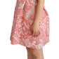 Pink Floral Jacquard Pleated Sheath Dress